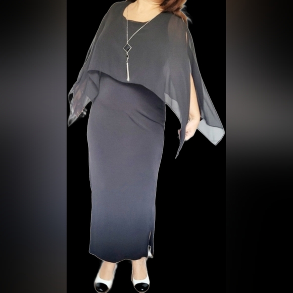 NWT Glamour Women's Evening Maxi Dress Chiffon Overlay Stretch Black Size 12 - Picture 9 of 13